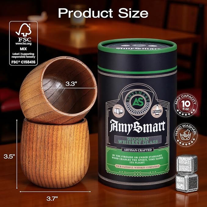 Handcrafted Wooden Whiskey Glass with Gift Tube – Charred Old Fashioned Glass,Charred Bourbon Drinking Cup | Unique Whiskey Gift for Men, Dad, Husband, Friends, Birthday & Holiday (2 Pack)
