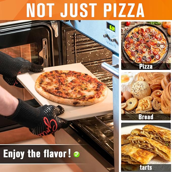 Pizza Stone for Oven and Grill with Wooden Pizza Peel paddle Large Baking Stone Bread Pizza for Pizza,Bread,Pie,BBQ Grill, Oven Baking 15 x 12 Inch
