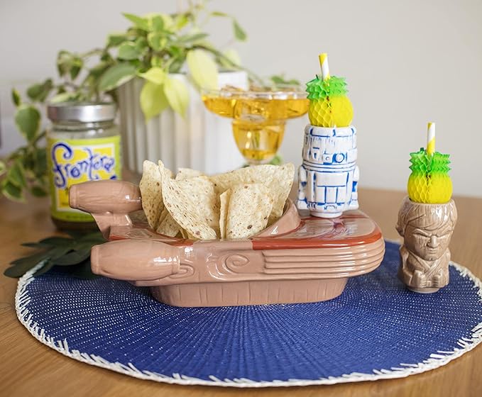 Geeki Tikis Star Wars Landspeeder Punch Bowl with Luke and R2-D2 Mini Muglets | Official Lucasfilm Collectible Tiki Cups | Tumbler Cocktail Glasses, Tropical Drinkware For Home Barware Set