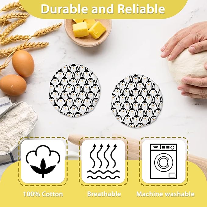 Cute Penguins Sourdough Starter Jar Covers Reusable,Breathable Fabric Lids for Mason Jars,Wide Mouth and Regular Mouth(5 Pack)