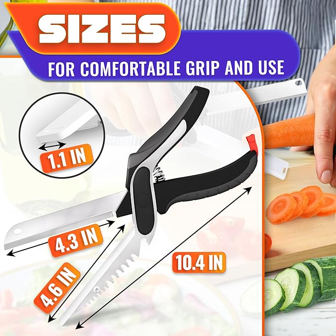 6-in-1 Cutting Board Scissors – Kitchen Shears Heavy Duty with Built-In Mini Board, Ribbed No-Slip Blade, Spring-Assist, Safety Lock & Dishwasher-Safe Design – Meat Scissors for Veggies, Fruits, Fish