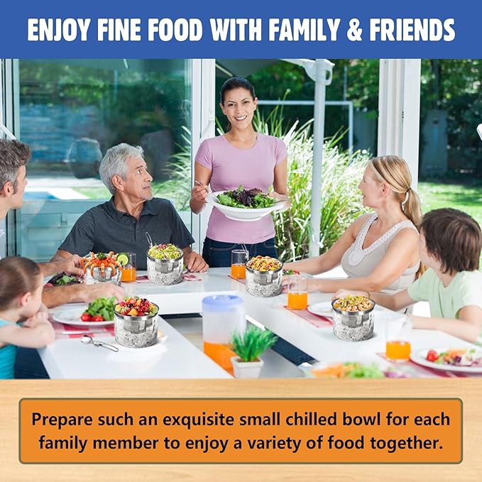 LIMOEASY Chilled Dip Bowl (4 Pack), 25oz Ice Serving Bowl with Lid for Parties, Cold Serving Dish for Hummus, Salsa, Guacamole, Sauces, Pasta