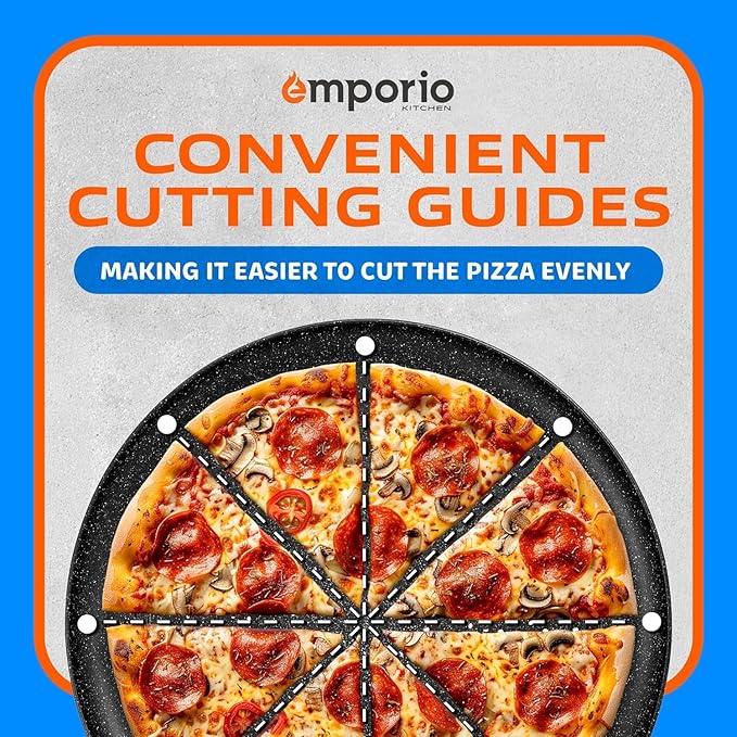 Non-Stick Pizza Pan 2 Pack – 16 Inch Round Carbon Steel Pizza Tray with Perforated Holes, PFOAPFOSPTFE-Free, Dishwasher & Oven Safe Up To 450°F, Durable Nonstick Gray Marble Coating