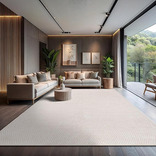 CAMILSON Easy Jute Rug 9x12, Indoor Outdoor Off-White Farmhouse Area Rugs for Living Room Patio and Kitchen Rug, Solid Woven Design, Easy-Cleaning, Washable Outside Carpet Alfombras (9 x 12)