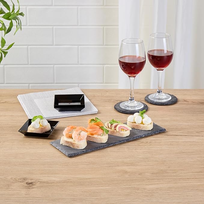 Restaurantware Slate Serving Tray 1 Pack of 11.8" x 4" Foam Feet Charcuterie Stone Plate Rustic Edges Freezable Black Serving Display Cheese Boards for Kitchen, Gourmet, Dining, Parties