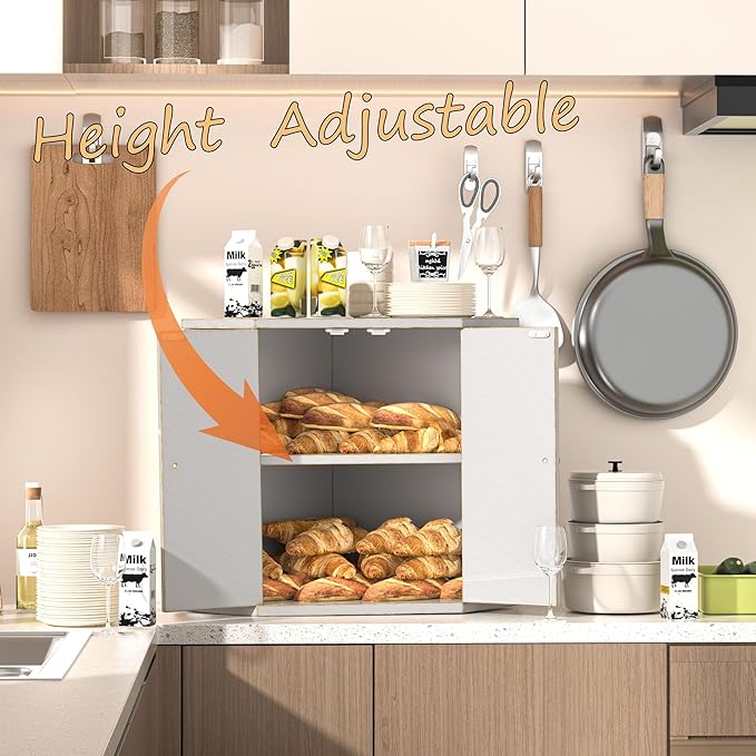 Corner Bread Box for Kitchen Countertop, Storage Container for Homemade Bread, Double Layer BreadBox, Large Capacity Bread Storage Bin, Vintage Farmhouse Breadbox Organizer,Antique White