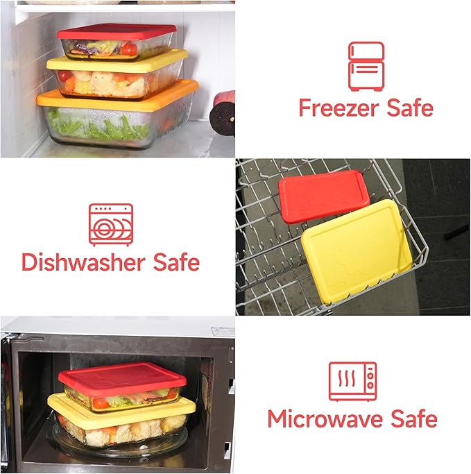 3 Cup Rectangle Silicone Lids Replacement for Anchor Hocking Glass Bowls (Container not Included) 2 Pack, Microwave, Dishwasher and Freezer Safe