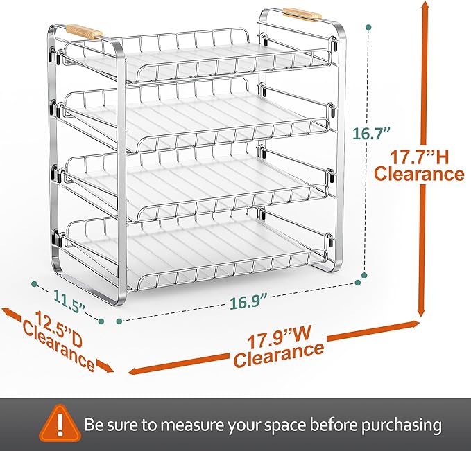MAXIFFE 4 Tier Can Organizer for Pantry, 16.9" W×11.5" D×16.7" H, Space-Saving Adjustable Metal Hold 40 Standard 12-oz Cans Storage Rack Holder for Countertop Kitchen Soda Drinks Fruits, Chrome