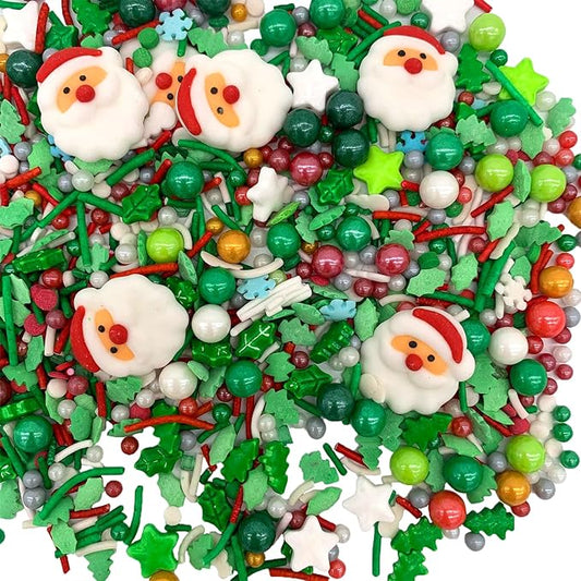 Christmas Sprinkles Edible Santa Claus Red and Green Pearl Sprinkles Mix Holiday Christmas Themed Cake Cupcakes Toppers Decoratings