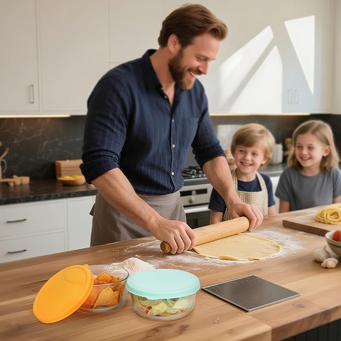 4 Cup Round Silicone Storage Cover Lids Replacement for Anchor Hocking and Pyrex 7201-PC Glass Bowls (Container not Included) (Mix) 4 Pack