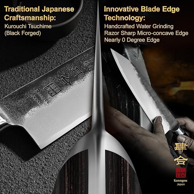 Chef Knife, Black Forged Japanese Kitchen Knife with High Carbon Stainless Steel and Full Tang Pakkawood Handle, Christmas Gift with Premium Box (8.27 Inch Kiritsuke Knife)