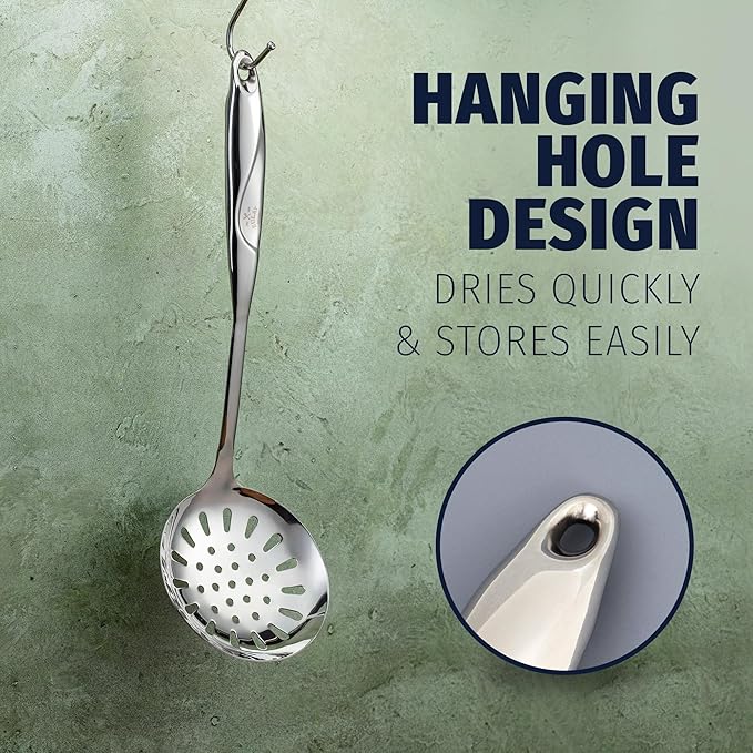 Zulay Kitchen Stainless Steel Slotted Serving Spoon - Large Frying Spoon Skimmer - Durable Utensil with Ergonomic, Easy to Use Handle - Easy to Clean, Perfect for at Home Cooks & Chefs - 14.5”