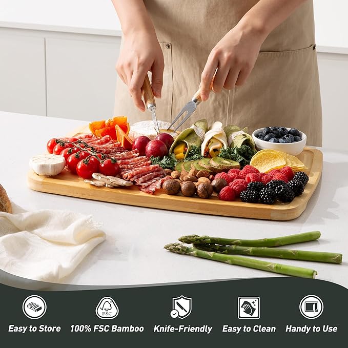 Bamboo Cutting Board Set Non Slip Feet with Holder Over Sink Men Birthday Christmas Valentines Father Day Gifts Ideal from Wife Romantic Anniversary Best Cool Gadget Awesome Who Have Everything