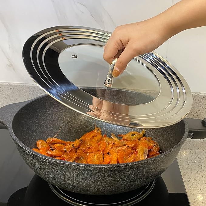 Stainless Steel Universal Lid for Pots, Pans and Skillets-Fits 7" to 12" Replacement Frying Pan Cover and Cast Iron Skillet Lid