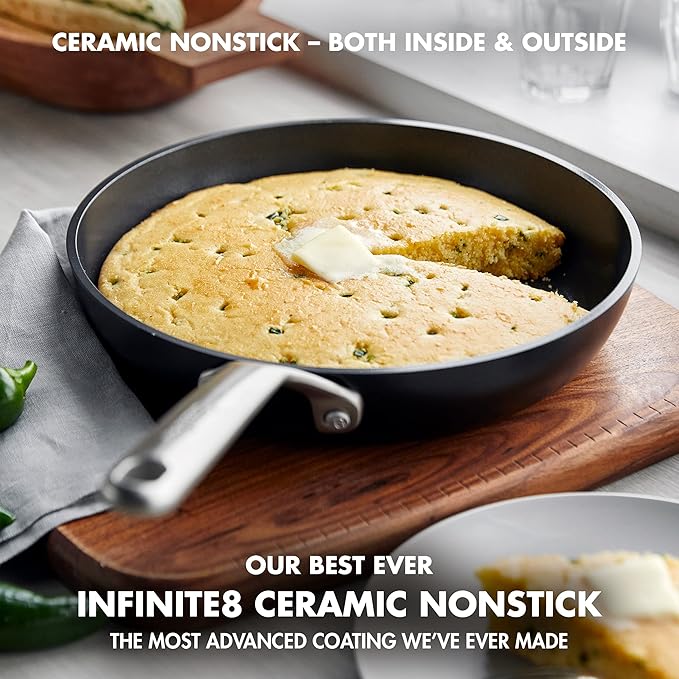 GreenPan GP5 Hard Anodized Healthy Ceramic Nonstick 10" Frying Pan Skillet, Heavy Gauge Scratch Resistant, Stay Flat Surface, Induction, Mirror Finish Handle,Oven Safe, PFAS-Free, Black