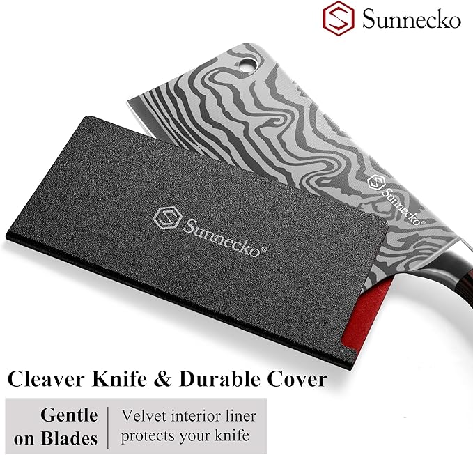 Sunnecko 7 Inch Cleaver Knife, High Carbon Stainless Steel Chinese Cleaver with Wooden Handle,Razor Sharp Meat Cleaver for Home and Kitchen