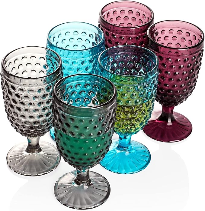 Hobnail Beverage Glass Goblet set of 6, 13 oz Hobnail Drinking Glasses Perfect for Dinner Table Parties Bars and Weddings