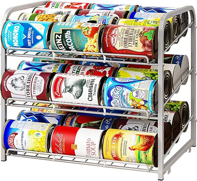 AIYAKA Can Rack Organizer, 3 Tier Stackable Can Storage Dispenser,for Food Storage, Kitchen Cabinets or Pantry, Storage for 36 Cans, Silver