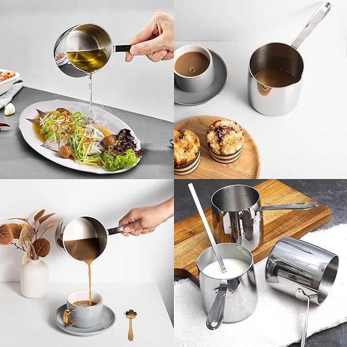 Butter Warmer Turkish Coffee Pot Milk Warmer Pot 18/10 Stainless Steel Mini Saucepan 10oz/300ml