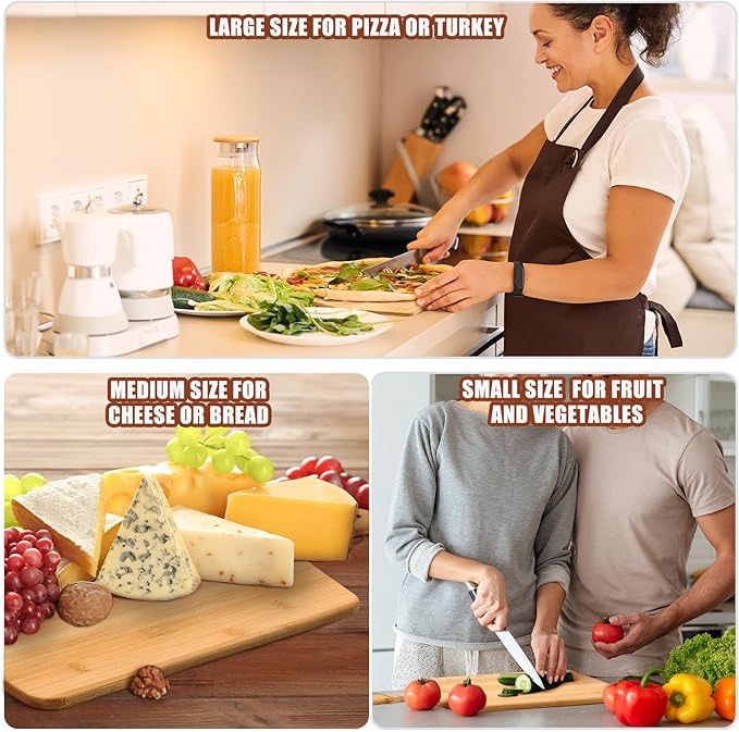 Patelai 12 Packs Wooden Cutting Board Set with Handles Large Kitchen Serving Plain Chopping Board Bulk Gifts for Mom for Vegetables Meat Pizza Cheese Fruit Bread(Bamboo,17 x 13 Inch)