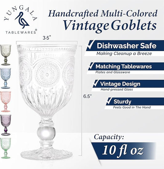 Yungala Colored Wine Glasses set of 6 colorful glass goblets made from Solid glass colors, colorful wine glasses are 100% dishwasher safe, multi colored wine goblets are hand crafted