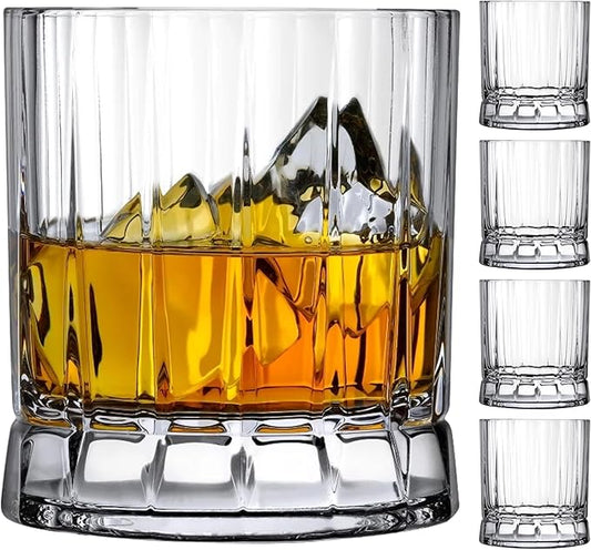 NUDE Whiskey Glasses Set of 4 DOF – 11.25 oz Premium Lead-Free Crystal Old Fashioned Rocks Glasses for Whisky, Scotch, Bourbon & Cocktails – Clear Heavy Base, Dishwasher Safe Barware Luxury Gift Set