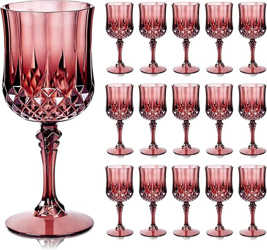 Ciaell 24PCS Burgundy Plastic Wine Glasses - 7 Oz Plastic Goblets for Party - Burgundy Vintage Drinking Glasses - Disposable Water Goblets Set for Wedding, Bar, Wine, Beer, Juice & Christmas