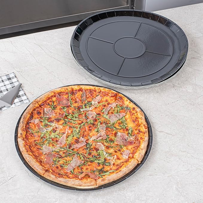 Restaurantware-Eco Pie 18 Inch Paper Pizza Trays, 25 Round Pizza Pans - Oven-Ready, Microwavable, Black Paper Pan For Large-Sized Pizzas, For Baking, Cooking, Bread, Meat, Or Pies