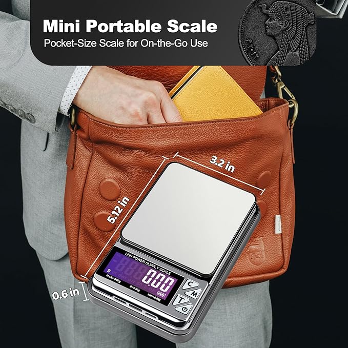 MEIYA Coin Scale, 600g x 0.01g Jewelry Scale with 7 Units & USB Charging, Digital Portable Pocket Gram Scale for Coin Collectors, Jewelers, Gold, Silver Dollar