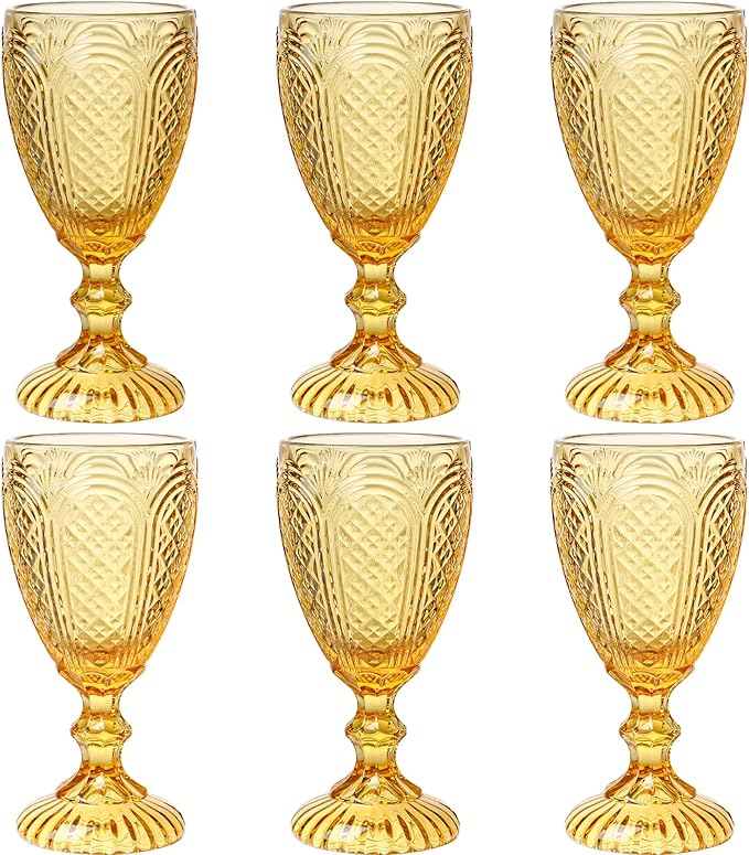 Chaos Coordinator Amber Wine Glasses set of 6, vintage colored glassware, colored drinking glasses for a baby shower, wedding, birthday,or fancy glassware for everyday,10.5 OZ.