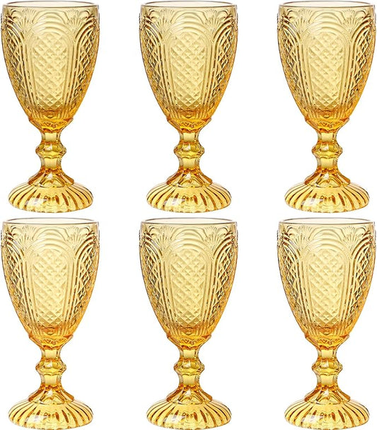 Chaos Coordinator Amber Wine Glasses set of 6, vintage colored glassware, colored drinking glasses for a baby shower, wedding, birthday,or fancy glassware for everyday,10.5 OZ.