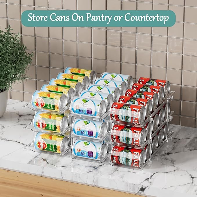 Can Storage Organizer for Pantry, Can Holders For Pantry, Canned Goods Food Dispenser, Clear Plastic Soup Can Shelf Rack, 3 Ties