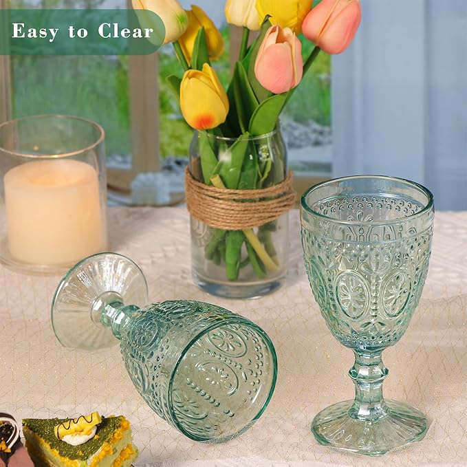 Green Wine Glasses set of 4, Green Goblets, Vintage Drinking Glassware, Colored Glassware Set for Party Home Wedding Baby Shower