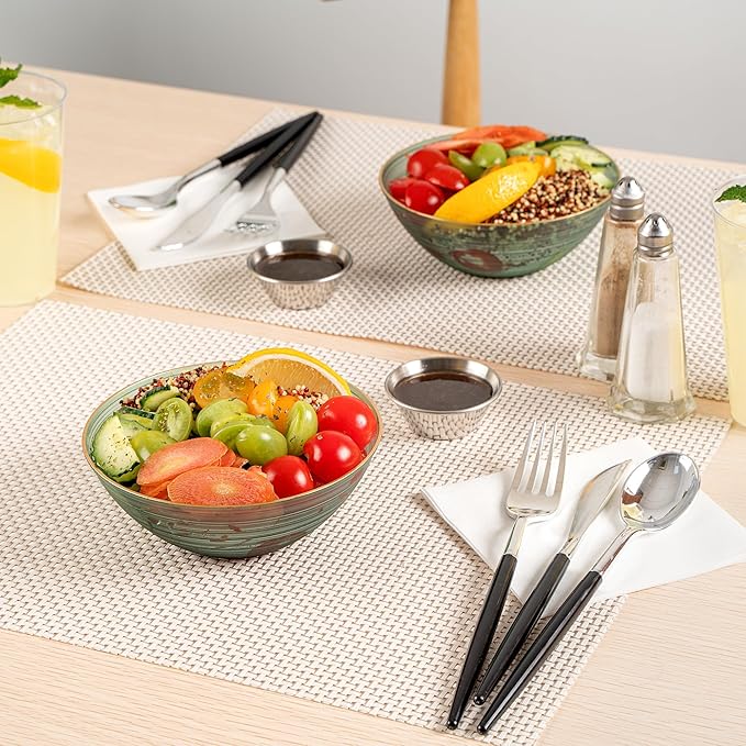 Restaurantware Plastic Bowls 100 Pcs 16 oz Gold Rimmed Disposable Soup Bowls Heavy-Duty Green Translucent Rippled Dinnerware Containers for Party, Desserts, Salads, Snacks, and Catering