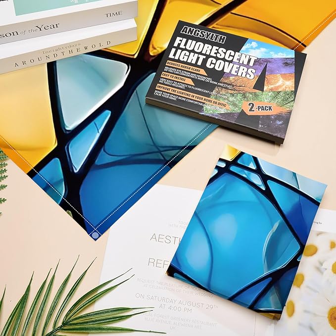 2 Pcs Fluorescent Light Covers - 4 x 2 Feet Covers for Ceiling Lights, Magnetic Light Filters for Classroom, Office, Hospitals, Home (Colorful Art)