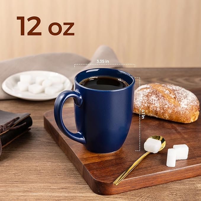 AmorArc 12oz Coffee Mugs Set of 6, Large Ceramic Coffee Mugs for Men, Women, Dad, Mom, Modern Coffee Cups With Handle For Tea,Latte,Cappuccino,Cocoa. Dishwasher&Microwave Safe, Matte Blue