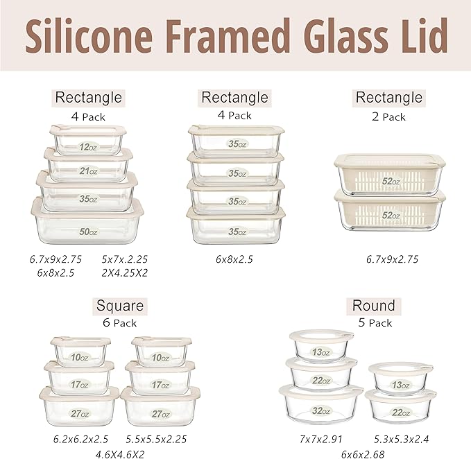 Urban Green Glass Food Storage Containers with Glass Lids, Microwave Safe Food Container Set, Airtight Food Container Set, LeakProof, 100% Plastic Free, White Color, 4pack