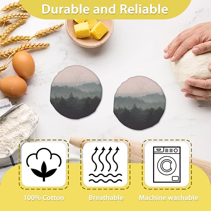 Sourdough Starter Jar Covers,5-Pack Reusable Misty Forest Trees Landscape Cloth Lids for 3-4 Inch Jars,Ideal for Kombucha Kefir or Cheese Fermentation