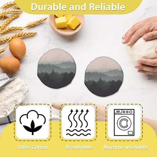 Sourdough Starter Jar Covers,5-Pack Reusable Misty Forest Trees Landscape Cloth Lids for 3-4 Inch Jars,Ideal for Kombucha Kefir or Cheese Fermentation