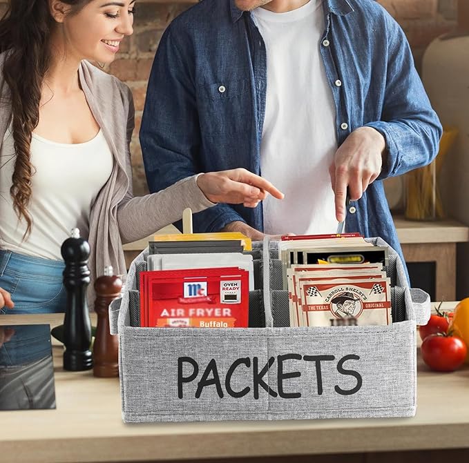 8 Compartment Fabric Snack Organizer with Handle, Portable Kitchen Pantry Storage and Spice Packet Organizer