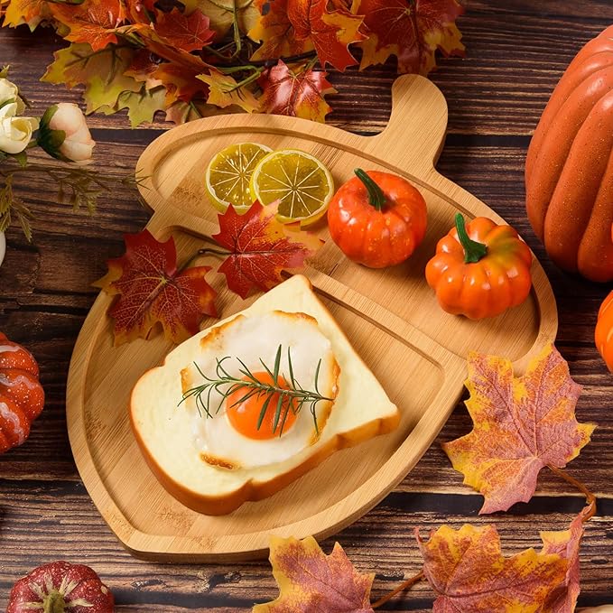 AWIZOM Acorn Shape Bamboo Serving Tray Thanksgiving Wooden Serving Platter Wood Snack Cheese Charcuterie Boards Wooden Acorn Dish Plate for Halloween Autumn Harvest Party Supplies,11.22x14.17x0.59