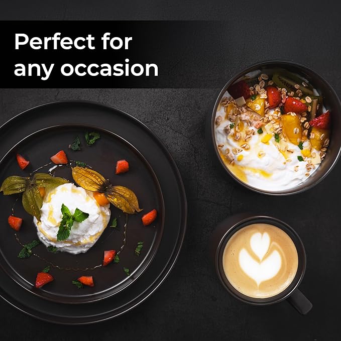 MIAMIO – Coffee Mugs Set of 4 / Ceramic Cups for Coffee (17.5 oz), Cappuccino, Latte Macchiato, Tea, Espresso/Dishwasher and Microwave Safe – Sierra Collection (Dark, Mugs (4x))