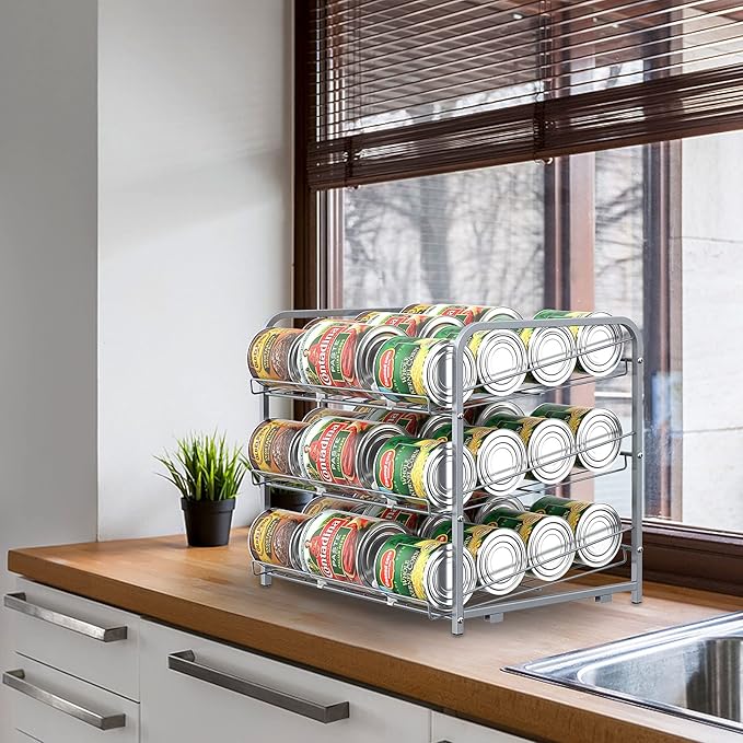 BTY Can Organizer for Pantry Stackable 2 Pack, Can Storage Organizer Rack Stacking Can Dispensers Small Space Holds up to 36 Cans for Pantry, Kitchen, Cabinet- Silver
