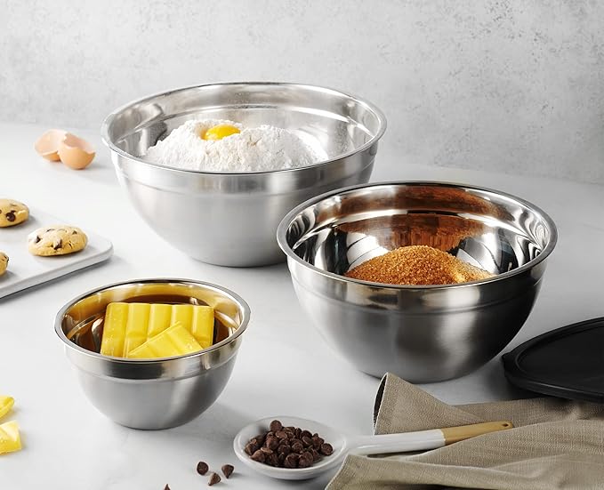 Mixing Bowls with Lids Set, Stainless Steel Mixing Bowls with Airtight Lids, Nesting Mixing Bowl Set for Space Saving Storage, Ideal for Cooking, Baking, Prepping & Food Storage