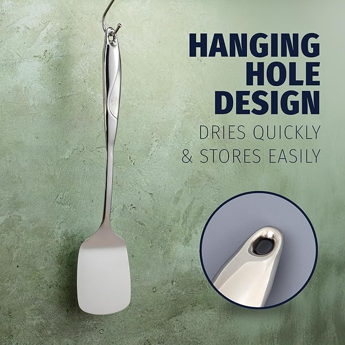 Zulay Kitchen Premium Stainless Steel Metal Spatula - Cooking Spoon Turner - Durable Cooking Utensil with Ergonomic, Easy to Use Handle - Easy to Clean, Perfect for at Home Cooks & Chefs - 15”