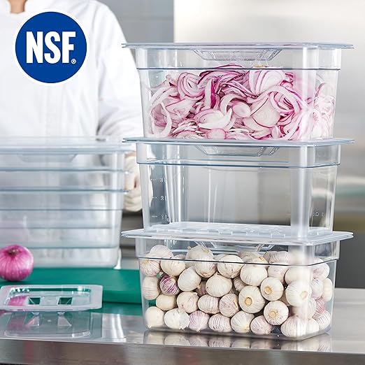 CURTA 6-Pack 1/3 Size 6" Deep NSF Polycarbonate Food Pans with Handled Lids & Drain Trays | Dishwasher & Freezer Safe Clear Container for Prep Tables, Buffet, Salad Bar, Commercial Kitchen