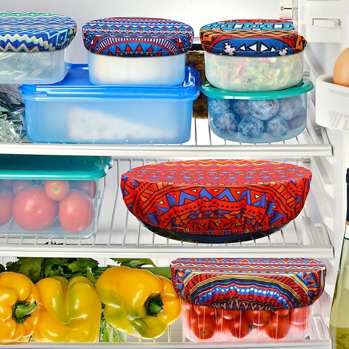 Patelai 10 Pcs Bowl Covers Reusable in 5 Size Stretch Cloth Fabric Elastic Food Storage Bowl Covers Bread Sourdough Lids for Proofing Food Fruits Leftover(Fresh Style)