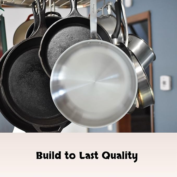 12-Inch 5-Ply Stainless Steel Frying Pan, Chef's Skillet, Induction Ready, Stay-Cool Handle Design