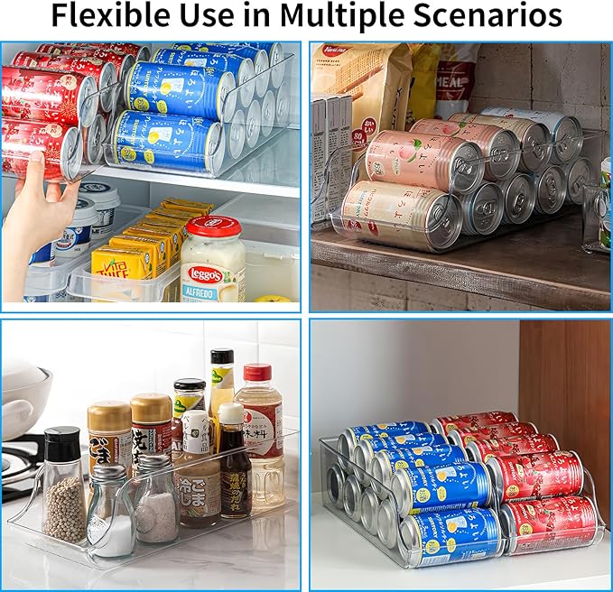 4 Pack Soda Can Organizer, Refrigerator Beverage Organizer with Sliding Tray, Suitable for Refrigerator/Cabinet/Countertop(4 PACK)