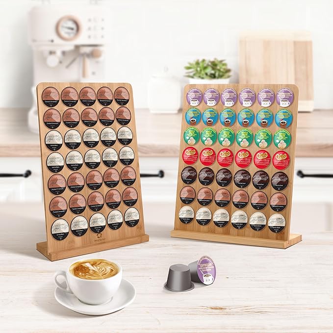 simesove K Cup Holder, Bamboo Keurig Storage Organizer, Holds 42 Pods for Coffee Bars, Offices, and Kitchens, k-cup Pod Holders Display Rack for Countertop